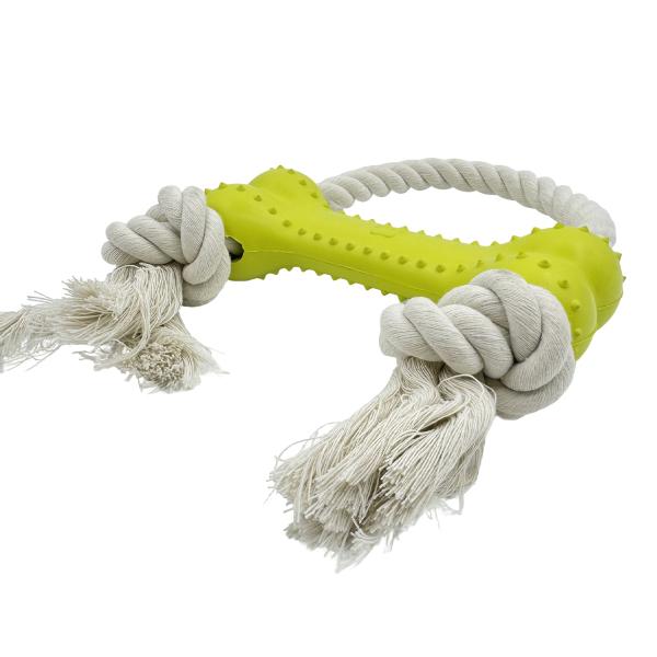 Jouet pour chien en forme d'os en caoutchouc de 6,5 x 17,5 cm avec corde en coton, durable et sûr pour les dents et les gencives