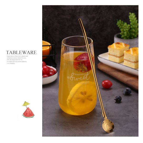 Eco Friendly Metal Spoon Straws , 304 Stainless Steel Drinking Straws