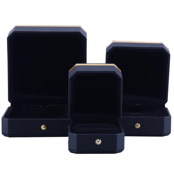 Caja de joyería de cuero PU negro octogonal para brazalete de logotipo personalizado de Hanhong Collar de anillo