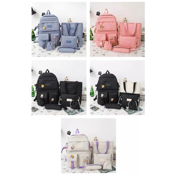 Girls School Bag Set Canvas 5 Piece Backpack Set Sling  Pencil Bag ODM