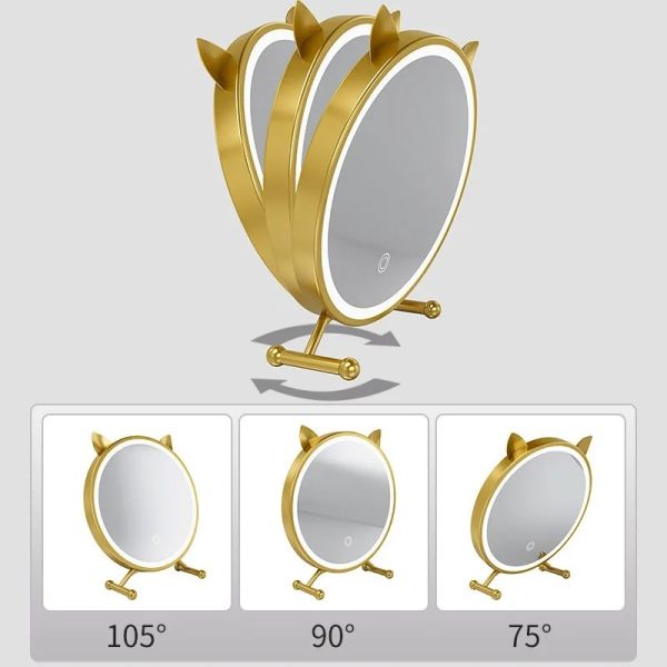 adjustable three levels light and mirror angle Desktop Smart LED cat ear make-up mirror light (WH-MR-94)