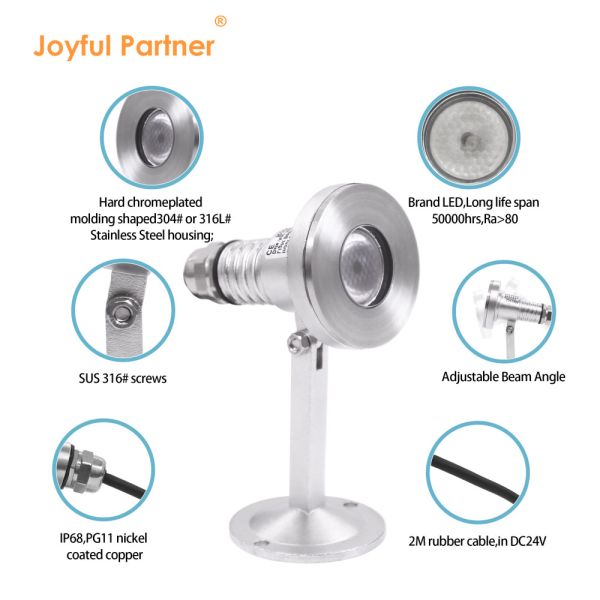 LED Underwater Spot Light Waterproof IK07 1*2W LED DC24V DMX RGBW 6W For Fountain