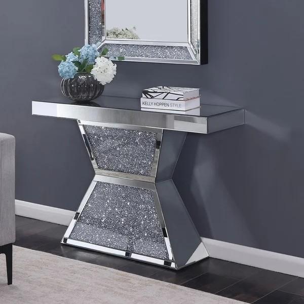 Sparkly silver mirrored console table crushed diamond decorative hallway table for living room