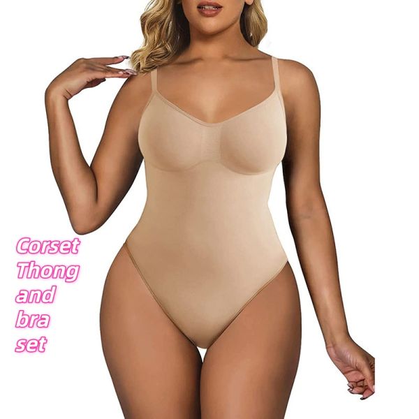 Daily Fit One Piece Corset BodySuit Thong Bra Set Wire Free Women Fashionable Chic Women Corset Thong and Underwear BodySuit