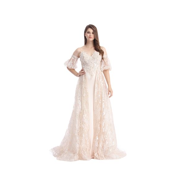 Strapless Net Ball Gown Cameo Brown Ladies Evening Dresses Flower Decor