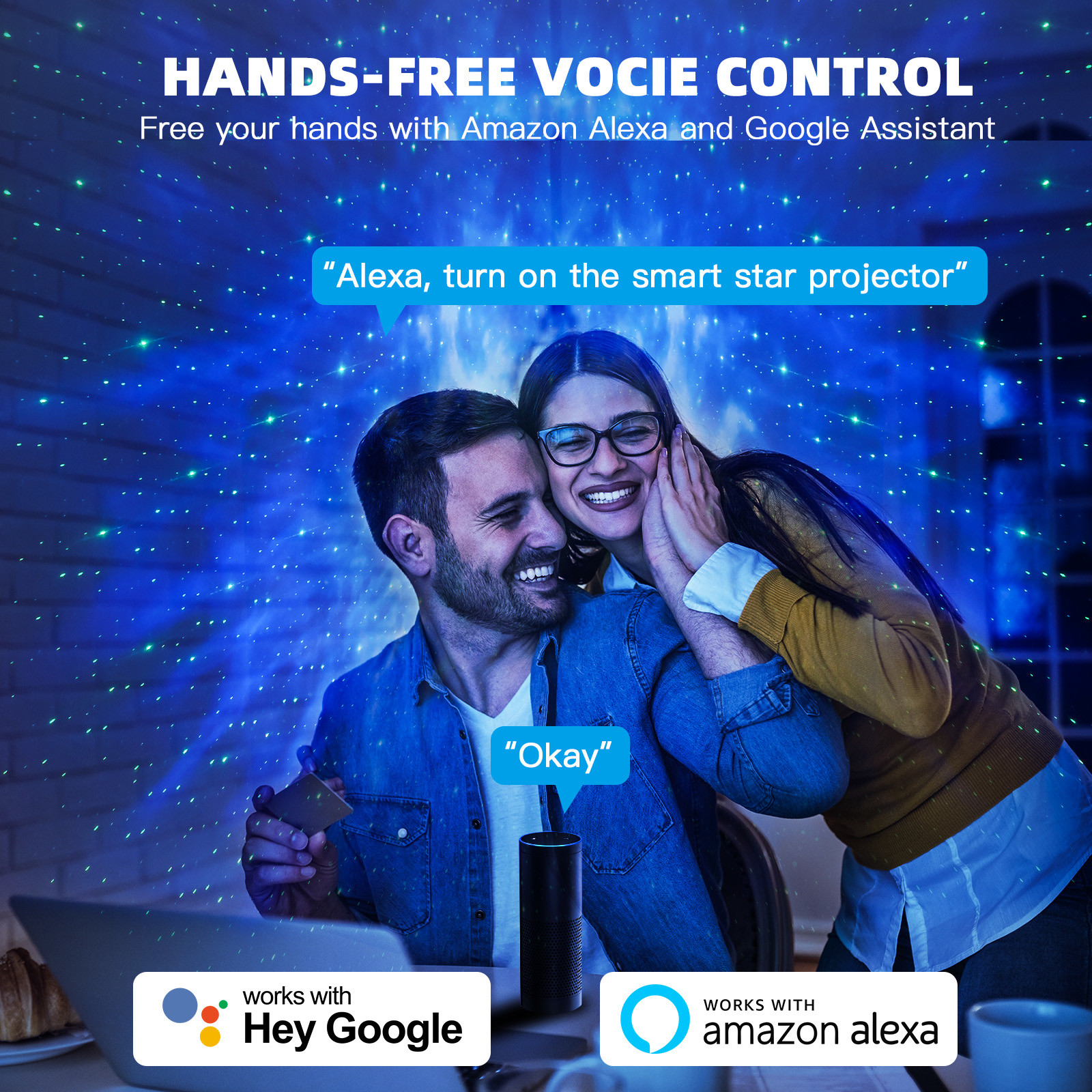 Умная форма квадрата управлением голоса репроектора лазерного луча Wifi звездная