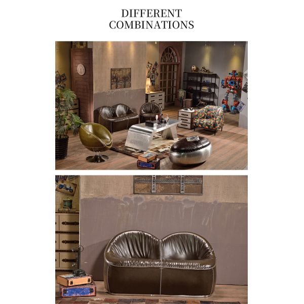 Nidea #8959 American Vintage Genuine Leather Sponge Filled Sofa Set for Living Room Hotel & Villa Use