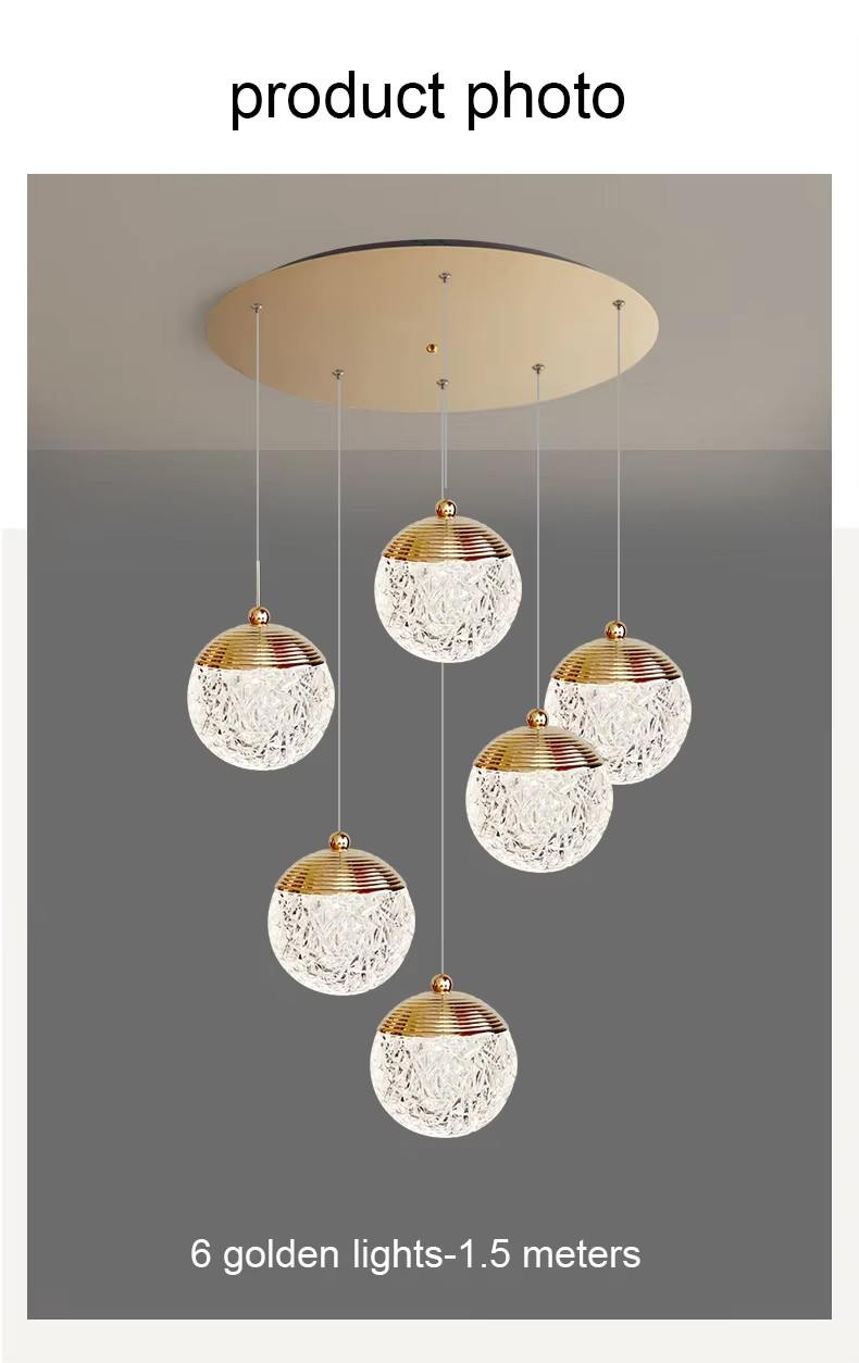 Éclairage suspendu en acrylique doré Dimmable Éclairage suspendu cristallin