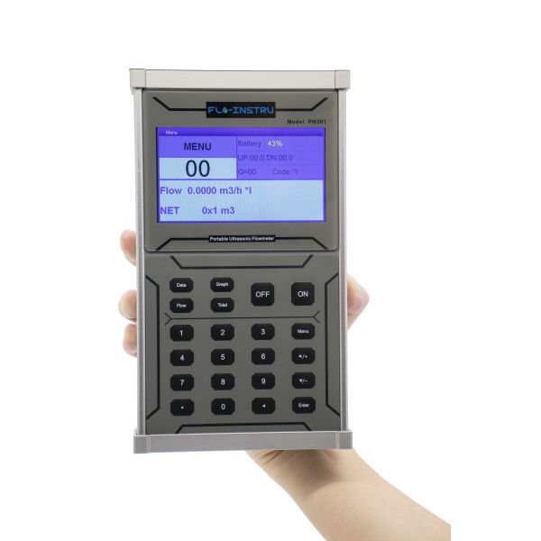 PH301 Portable Ultrasonic Flow Meter with ±0.5% Accuracy, IP68 Transducer, and 4.3 inch TFT Screen