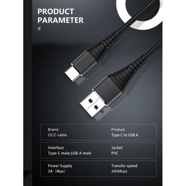 Nylon 3A 3Foot Black 2.0 USB Type C Charging Cable Black Color For LG G5