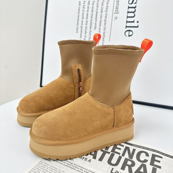 Slim Thick-Soled Pencil Boots Women'S New Winter Plus wool Thickened Snow Boots Women'S Outer Wear Cowhide Waterproof