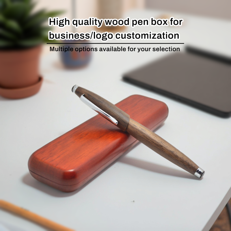 Custom Logo Walnut Wooden Pen Box - Premium Executive Gift with Elegant Engraving for Your Brand or Name, Made From Solid Wood.