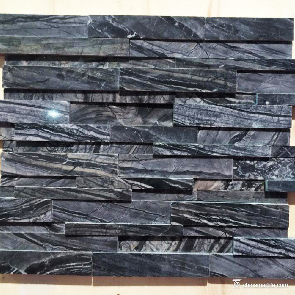 Lightweight Black Vein Cultured Marble Stone Rock Style For Wall Decoration