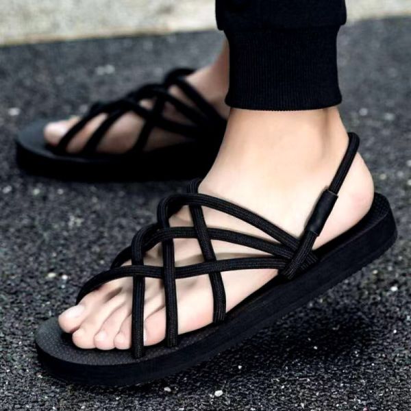 Lightweight Black Casual Sandals Womens Anti Skid Rubber Sole