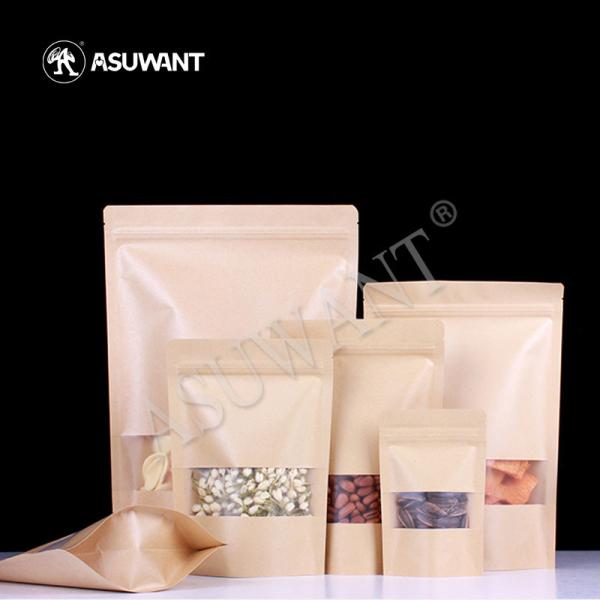 Durable Kraft Paper Stand Up Zipper Bag Gravure Printing With See Through Window