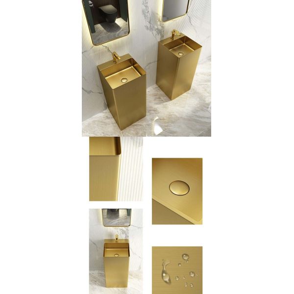 Stainless Steel 304 Bathroom Standing Sink , Square Column Pedestal Wash Basin