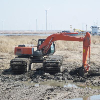 Extendable and retracted Floating Amphibious Pontoon undercarriage excavator for sale working in swamp and water