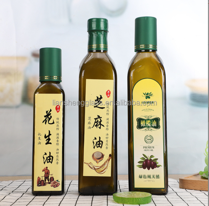 Bouteille d'huile d'olive ronde en verre vert avec couvercle Bouteille d'huile d'olive avec personnalisation du logo