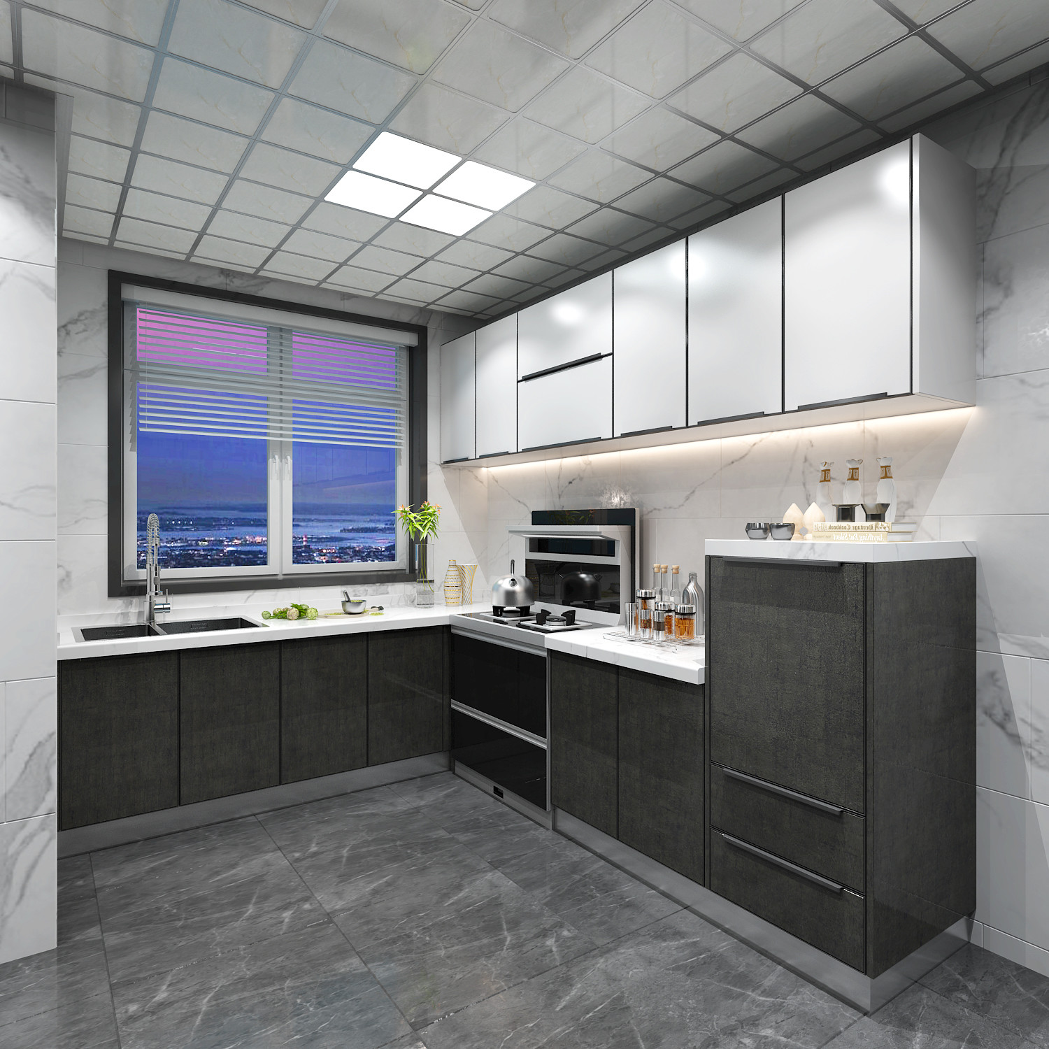 Professional Custom Modern Kitchen Cabinet Furniture with Quartz Stone Countertop