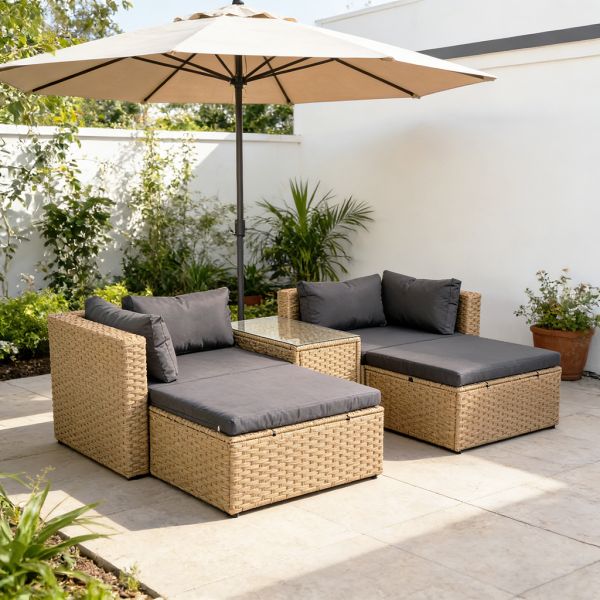 Factory Direct Sales Rattan Corner Sofas 5 Pieces Set Corner Ottoman Storage Table Patio Furniture Garden Set Outdoor Furniture