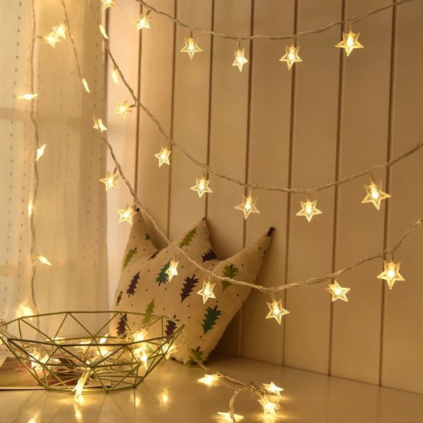 LED Star Fairy Lights Garland Curtain Lamp Remote Control USB String Wedding Decoration Lights Window Christmas Decorations