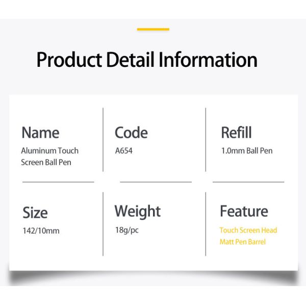 Le stylo à bille mat de texture de luxe est un stylo à bille en aluminium à écran tactile de type presse