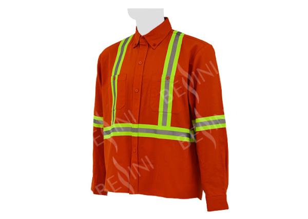 Men'S Pure Cotton Hi Vis Work Shirts , Long Sleeve Reflective Work Uniforms