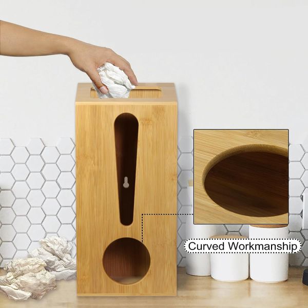 Стенный монтаж Бамбук мусорный мешок держатель деревянный мусорный мешок распределитель
