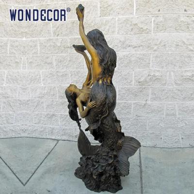 Estátua personalizada do bronze da sereia da decoração do jardim do ar livre do vida-tamanho