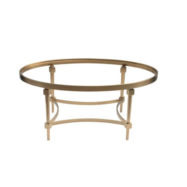 Contemporary Oval Shape Tempered Glass Top Stainless Steel Frame Coffee Table