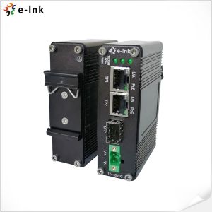 Artículo de las opciones del medios del convertidor 60W PoE+ de la fibra industrial de Ethernet del estruendo soporte del carril/de la pared