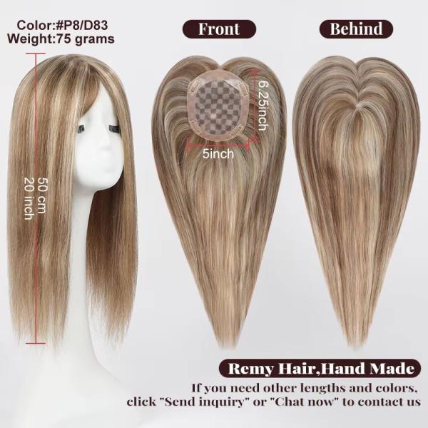 16 Inch Silk Base Hair Topper 5X5 Light Brown Ombre European Hair Wigs Topper Custom Remy 100% Human Hair Topper for Women