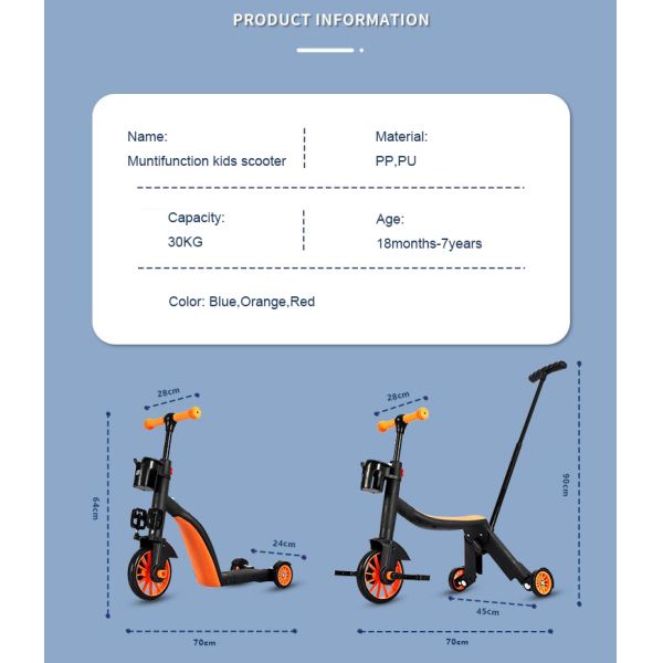 Outdoor Sports 3 Wheel Bike Scooter Multifunctional 3 In 1 Scooter