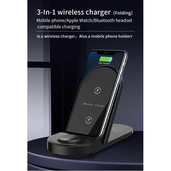 заряжатель 3 держателя телефона 15W беспроводной в 1 складывая быстрый поручать