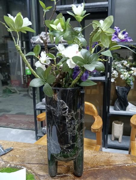 Portoro Marble Vase For Flowers Corrosion Resistant Aesthetic High Durability