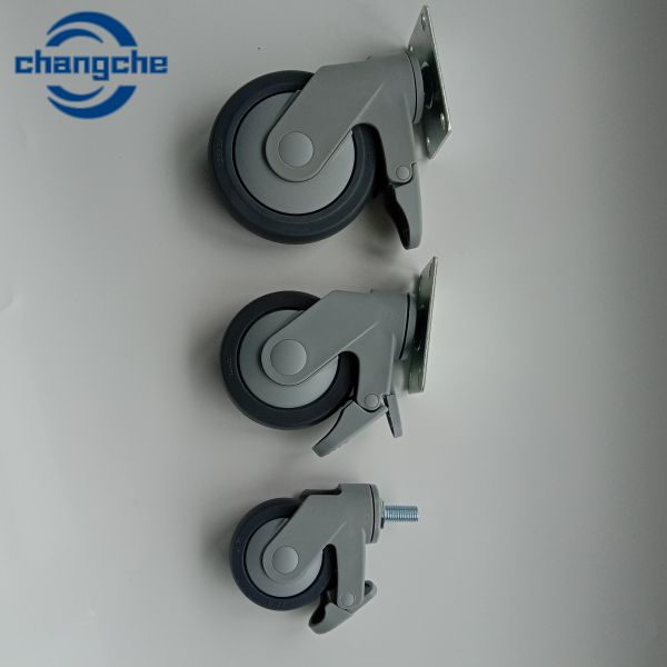 Black Heavy Duty Caster Wheels With Plate Hospital Casters With Side Brake