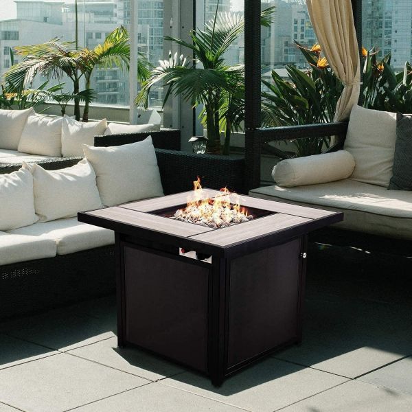 30 Inches Black Bronze Metal Square Outdoor Propane Fire Pit For Gardern