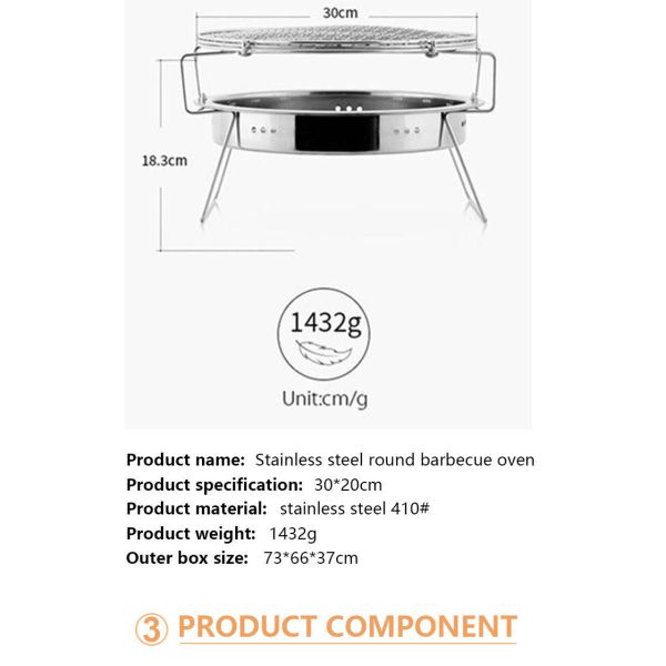 гриль угля барбекю нержавеющей стали 30x20cm вокруг мини складчатости