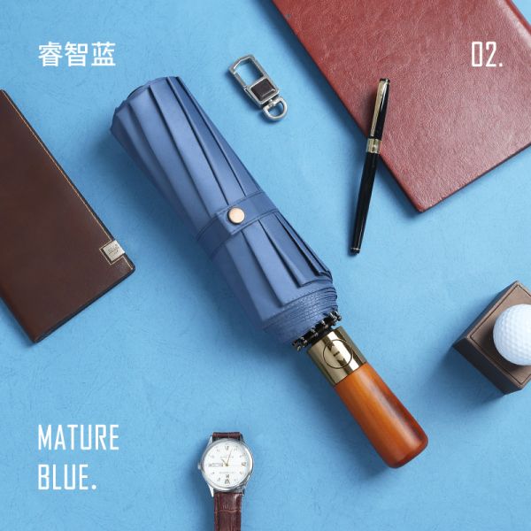 Business Gift Wooden Handle Umbrella with UV Block and Metal Shaft Customized Printing