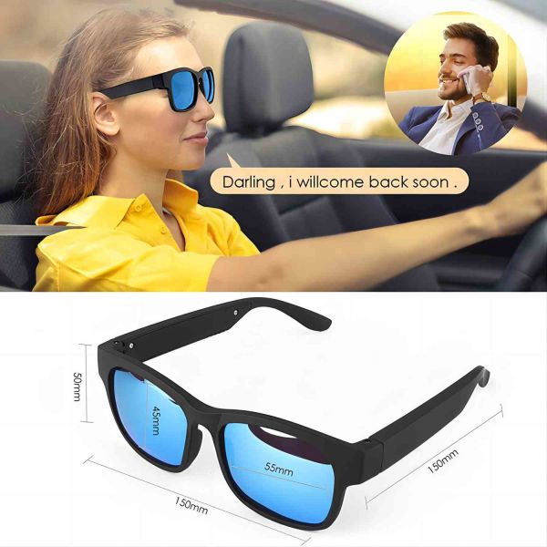 Wireless Sunglasses IPX4 Waterproof  Bluetooth Music with Open Ear style Black