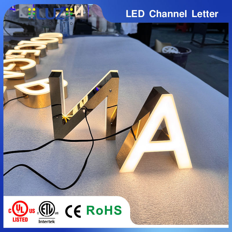 Custom Mirror Gold 3D LED Channel Letters Side Lit Acrylic Signage