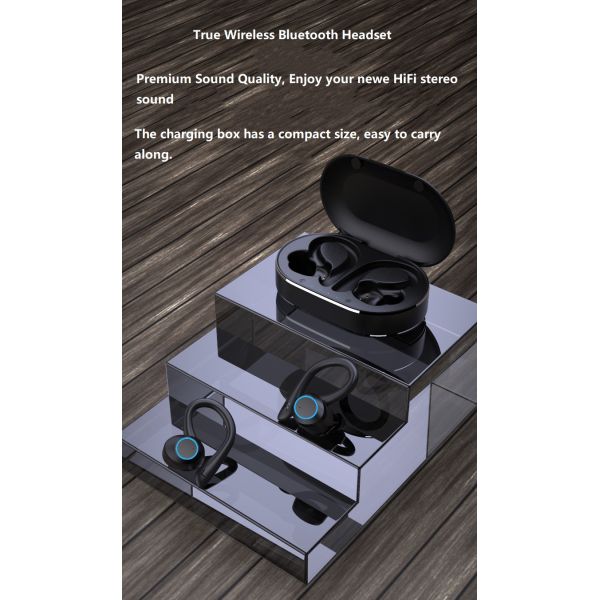 BT V5.30 TWS Stereo Gaming Headset Black Color Sport Ear Hook Earbuds