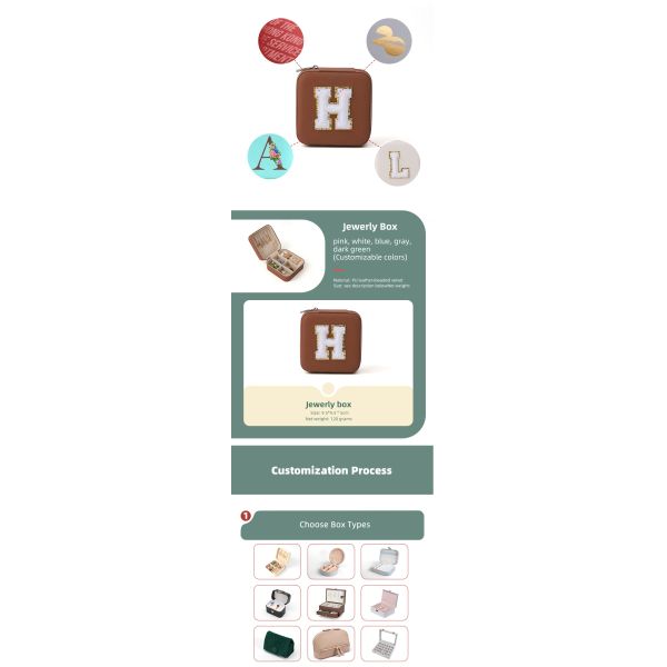 Boîte de rangement de bijoux en cuir marron