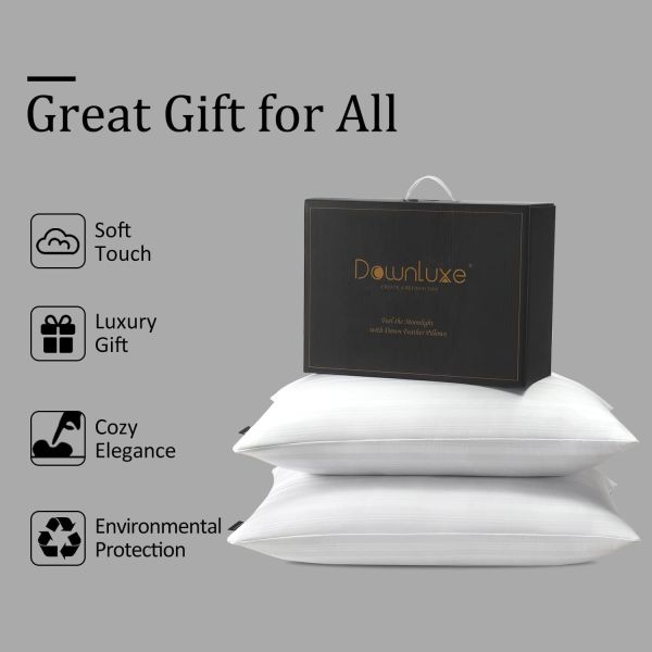 60 Fabric Count Memory Foam Goose Feather Down Pillow Queen Size 20x28 for Sleeping