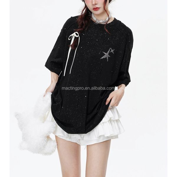 240Gsm Cotton Oversized Glitter T Shirt For Men Patchwork Raglan Sleeve