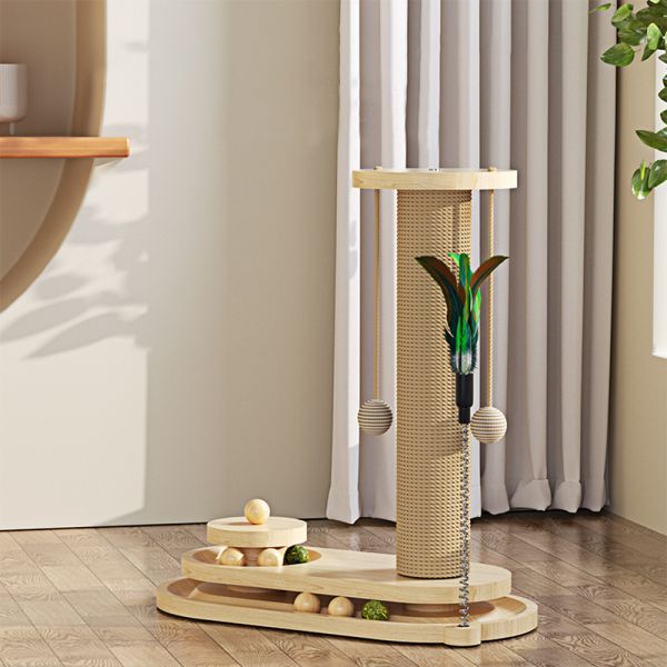 Biodegradable Cat Scratcher Toy Cat Scratching Post Wooden And SISAL Long Lasting