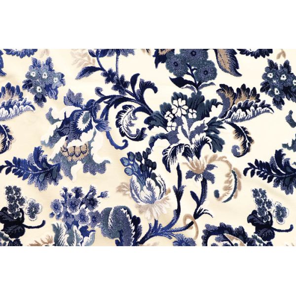 Oriental-style Blue And White Porcelain Patterns Jacquard Velvet For Sofa
