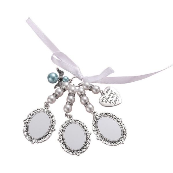 Sublimación en blanco de plata conmemorativa de bodas personalizadas Bouquet de fotos con perlas