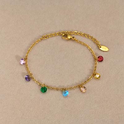 Fashion Luxury Lady Women's Jewelry Gold Plated Stainless Steel Charm Bracelet with Colorful Zirconia for Women
