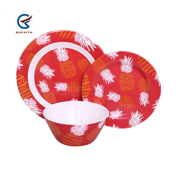 3PCS Red Melamine Dinnerware Set For Camping Indoor Outdoor Use Kitchen